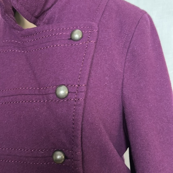 H&M steampunk jacket women 10, pea coat ,wool blend ,military style,burgundy - Picture 4 of 16